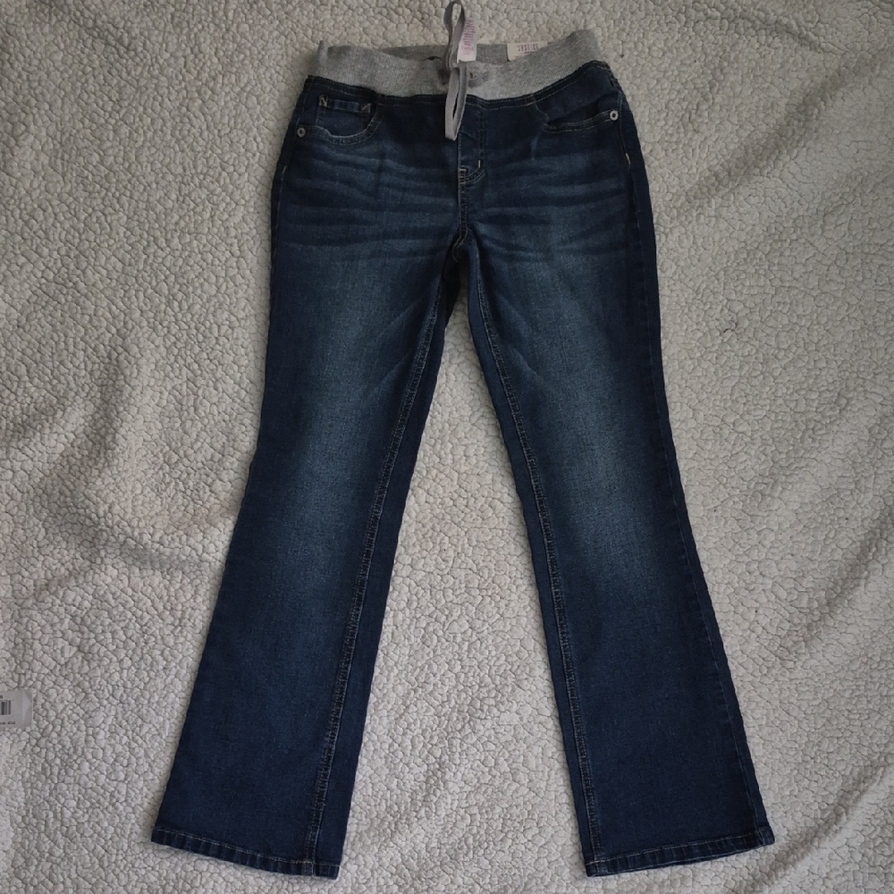 Girl's Blue Jeans with Gray Waistband